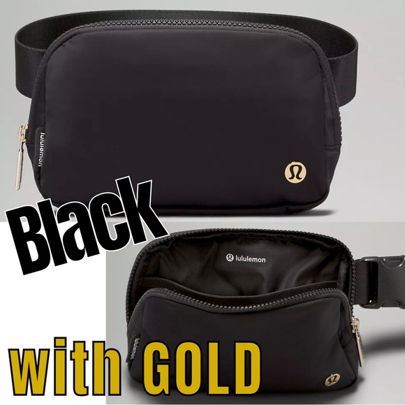 lululemon athletica Other - NWT Black / GOLD Lululemon Everywhere Belt bag 1L original size GOLD metal logo